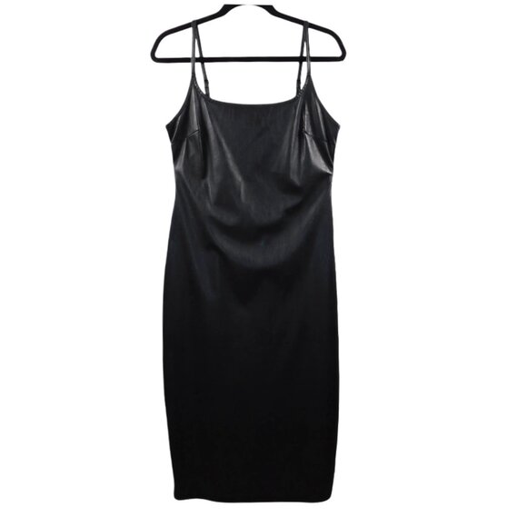 Wild Fable Faux Leather Black Midi Dress – Size M – Adjustable Straps, Side Zip - Picture 2 of 11